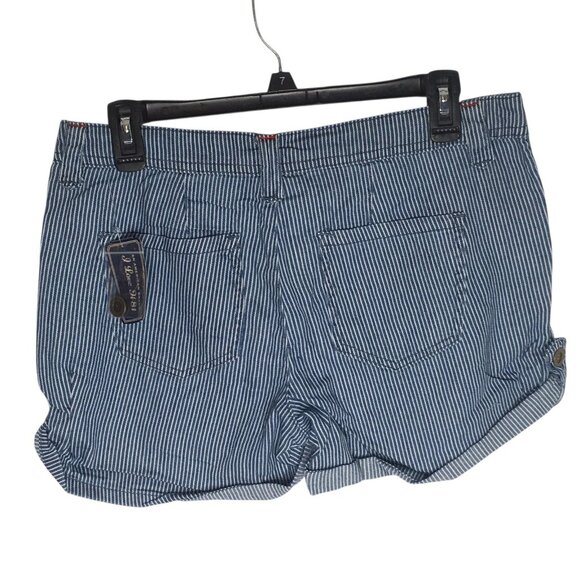 I Love H81 Denim Shorts Womens 29 Blue White Pinstripe Cuffed Roll Hem Pleated - Picture 11 of 13